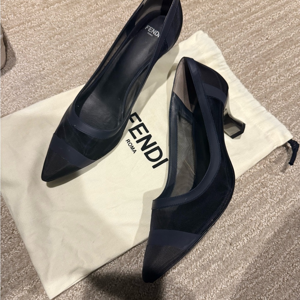 Fendi Navy Mesh Heels